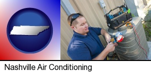Nashville, Tennessee - an HVAC contractor servicing an air conditioner