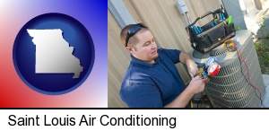 Saint Louis, Missouri - an HVAC contractor servicing an air conditioner