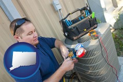 connecticut an HVAC contractor servicing an air conditioner