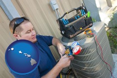 hawaii an HVAC contractor servicing an air conditioner