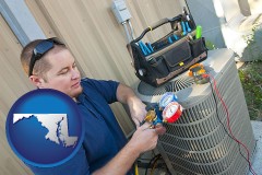 maryland an HVAC contractor servicing an air conditioner