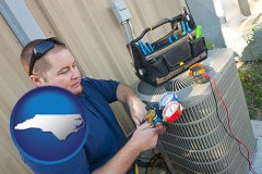 north-carolina an HVAC contractor servicing an air conditioner