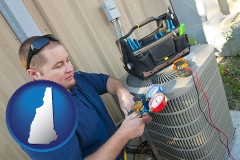 new-hampshire an HVAC contractor servicing an air conditioner