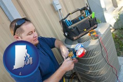 rhode-island an HVAC contractor servicing an air conditioner