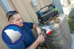 south-carolina an HVAC contractor servicing an air conditioner