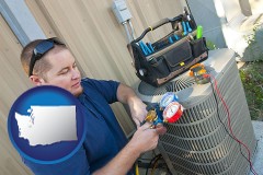 washington an HVAC contractor servicing an air conditioner