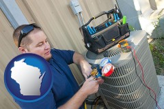 wisconsin an HVAC contractor servicing an air conditioner