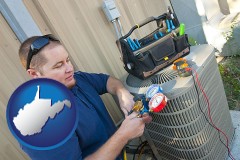 west-virginia an HVAC contractor servicing an air conditioner