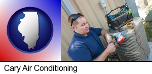 an HVAC contractor servicing an air conditioner in Cary, IL